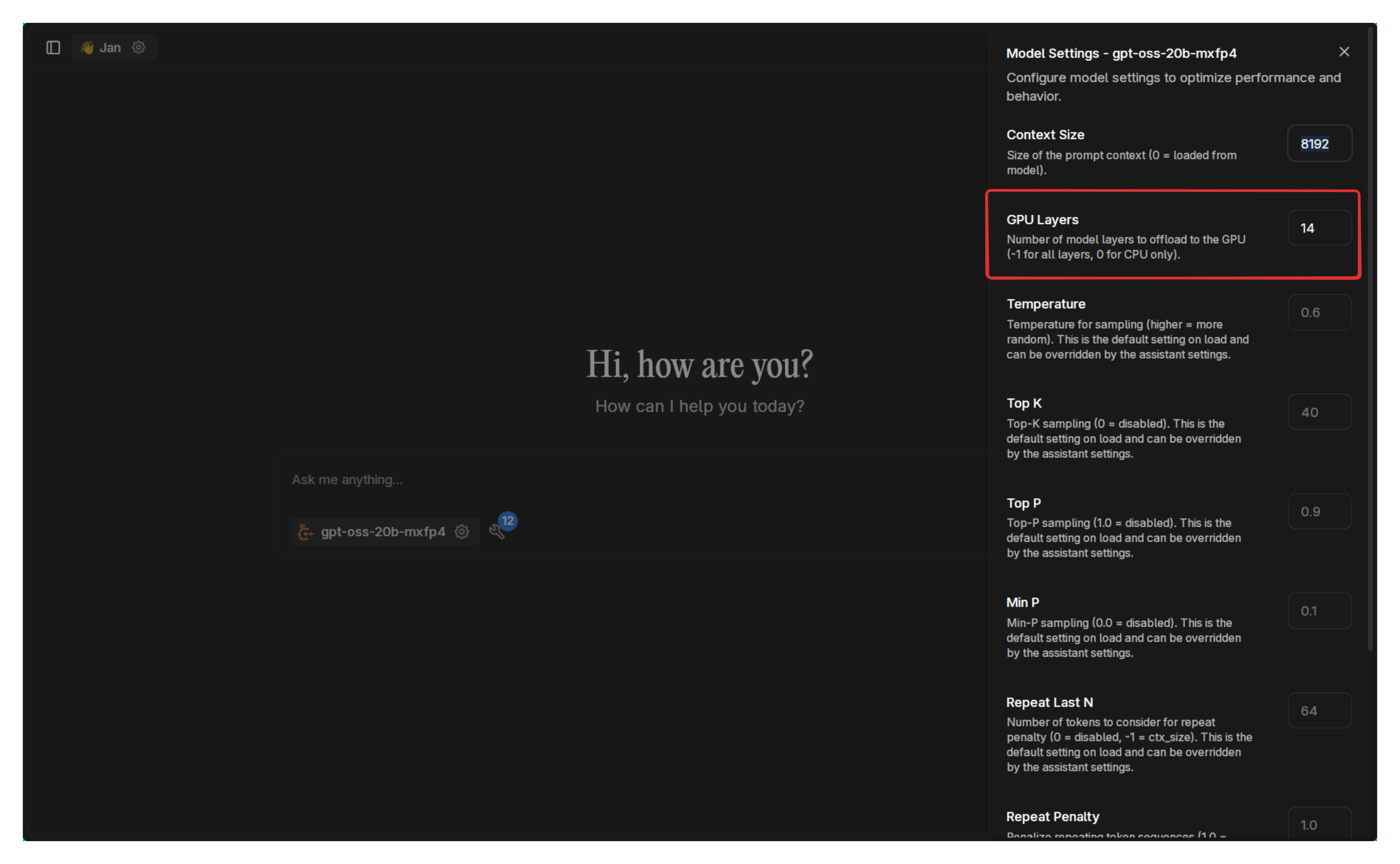 GPU layers setting adjusted for optimal performance